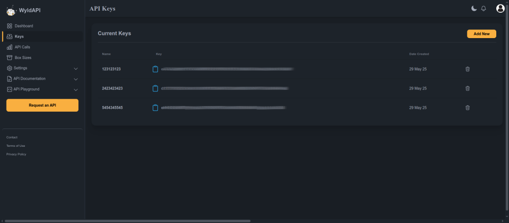 API Keys - WyldAPI API Platform